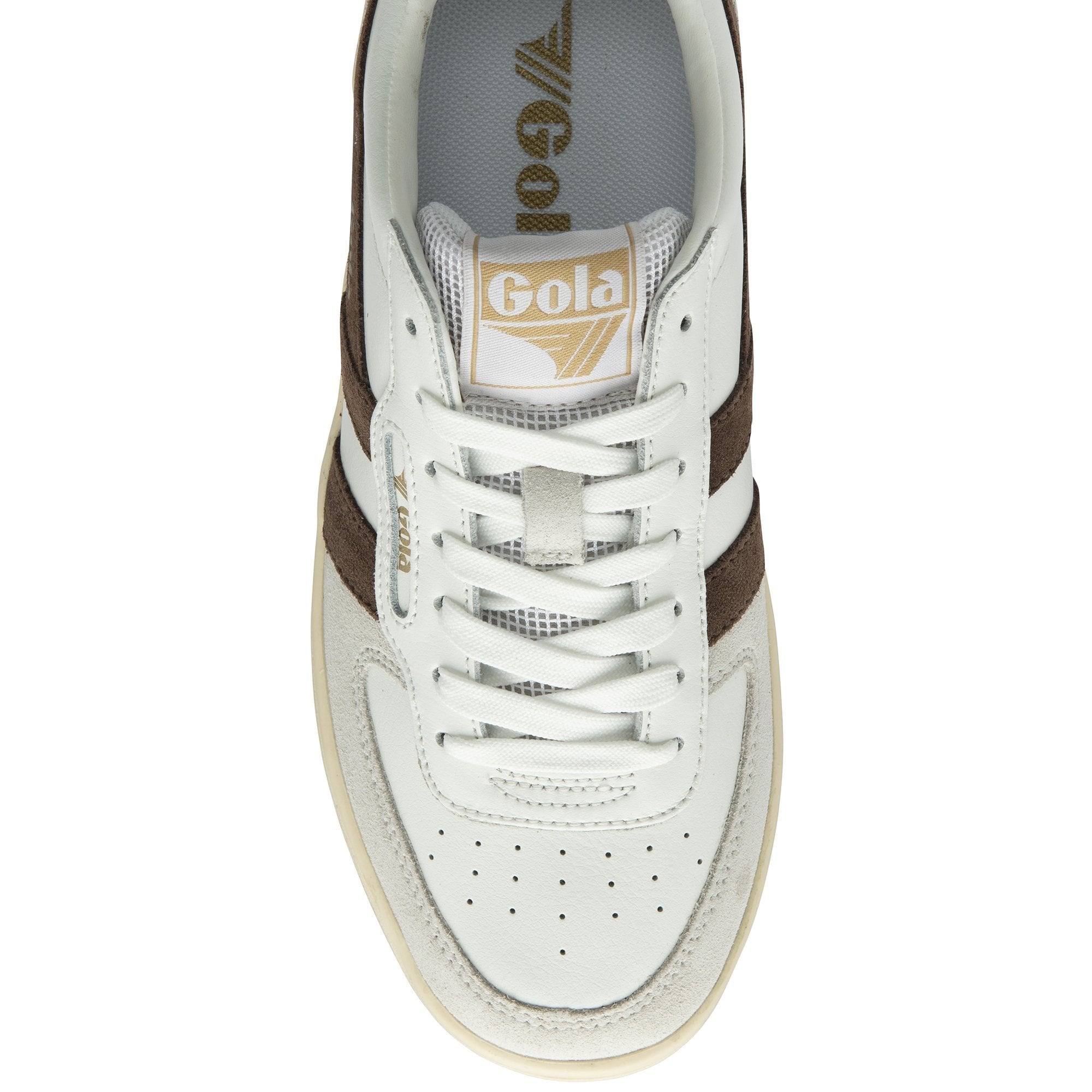 Buy Gola womens Hawk sneakers in white/dark brown/gold online display picture 3